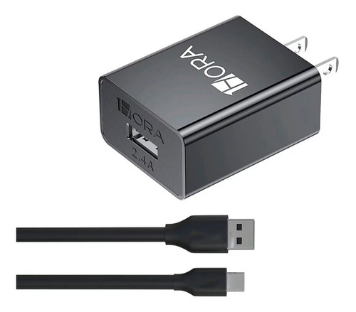 Combo Cargador Carga Rápida Tipo C Usb Celular 2.4a 1 Hora Color Negro