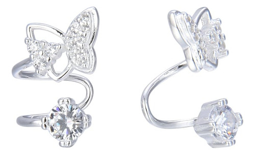 Aros Aritos Cuff Ear Clips Doble Mariposa X Unidad Plata 925