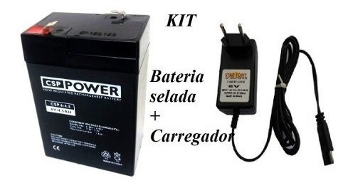 Imagem 4 de 6 de Kit Carregador 6v + 4,5ah 4ah Para Moto Elétrica Carro