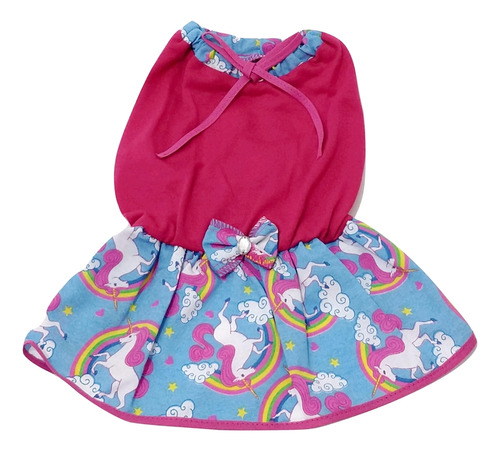 Vestido Cachorro Malha Lacinho Rosa Saia Unicórnio Azul  Gg