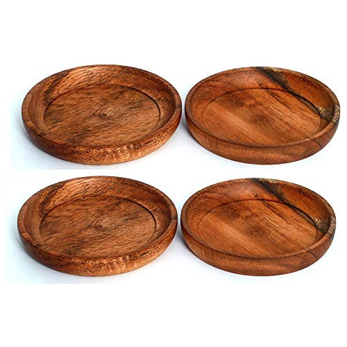 Juego De 4 Posavasos De Madera De Acacia Natural, Juego...