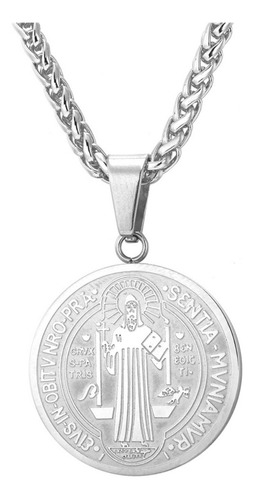 Collar De San Benito Para Hombre Y Mujer, Medalla Redonda