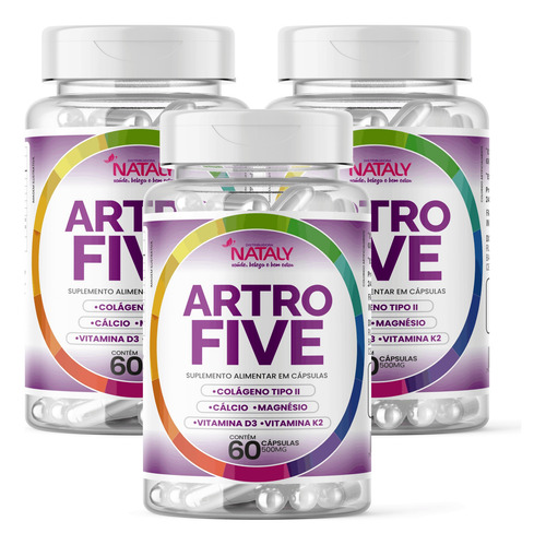 Kit Com 3 Artrofive Colágeno Tipo 2, Cálcio, Vit D3 + K2