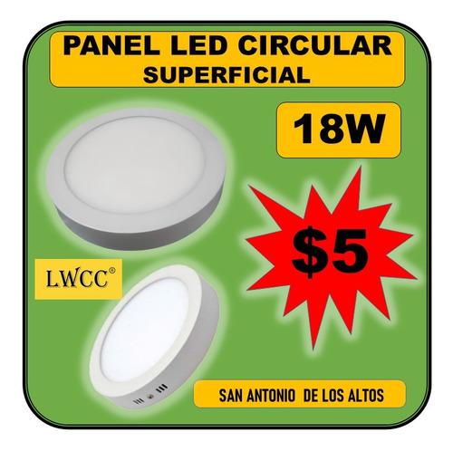 Lámpara Panel Led Superficial Circular 18w 6500k - $5