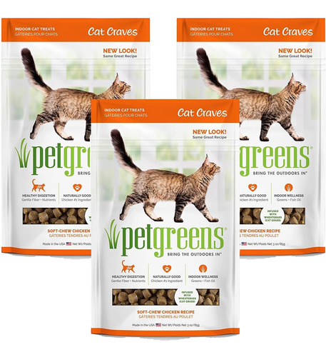 Pet Greens Cat Cravers - Paquete De 4 Pollos Tostados Semihú