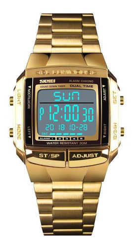 Relógio Masculino Feminino Skmei 1381 Digital Retrô Dourado