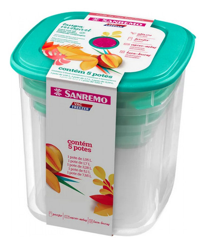 Sanremo 490/2c Conjunto Jogo De Mantimentos Cozinha Organização - 5 Peças