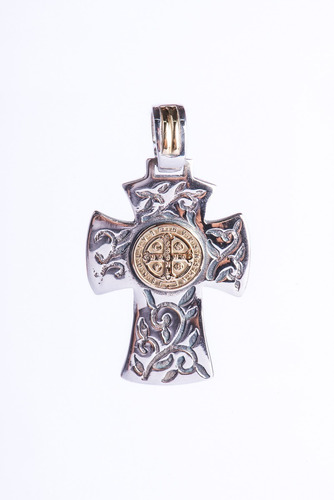 Colgante De Cruz En Plata Y Lamina De Oro