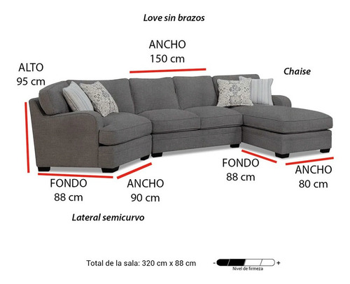 Sala Aisha Izquierdo Lino Gris 3pz Mueble Sala Sofa Sillon
