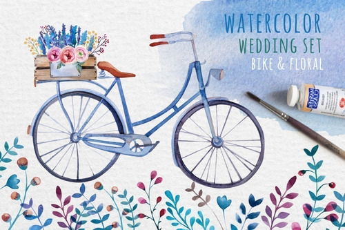 Cliparts Png Bicicletas Y Flores Acuarela Watercolor Pa58