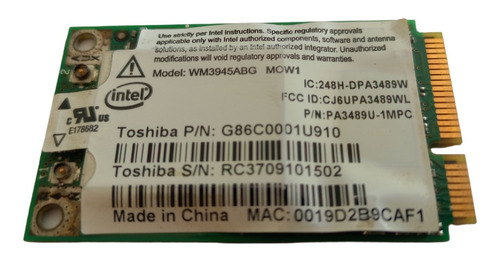 Placa Wifi Intel Notebook Toshiba Wm3945abg