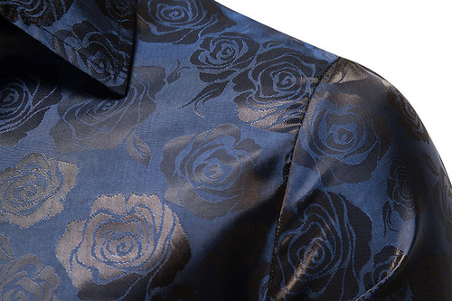 Camisa Hombre Manga Larga Rosa Slim Botón Estampado Moda