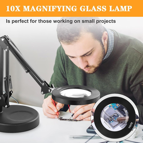 Lupa De Lupa 10x Con Luz Y Lámpara De Escritorio 2-en-1 Con