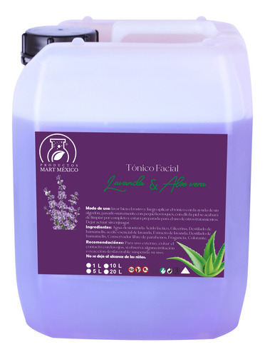 Tónico Facial Agua De Lavanda + Aloe Vera  (5 Litros) Tipo De Piel Todo Tipo De Piel