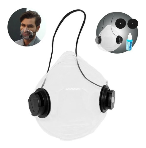 Máscara Facial Transparente Com Filtro Carvão Ativado