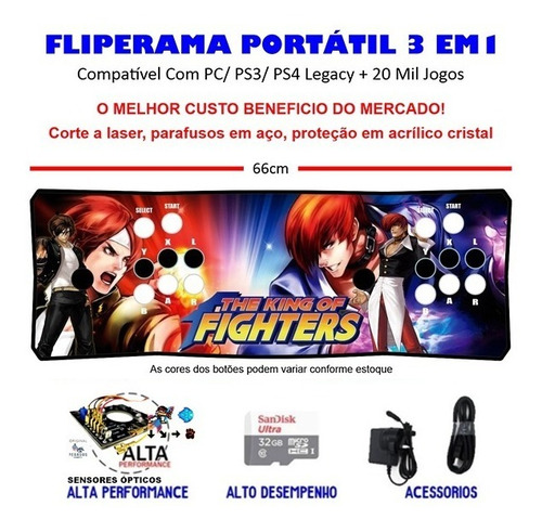 Imagem 1 de 3 de Pix Promo - Fliperama Portátil Slim 3 Em 1, Sensor - Kof