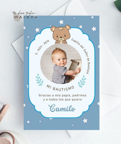 Imagen 5 de 10 de Estampitas Bautismo Tarjetas Estampas Con Foto Nenes X 3u