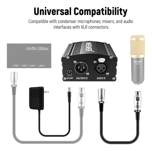 Interfaz De Audio Neewer 48v Para Microfonos Con Cable Xlr