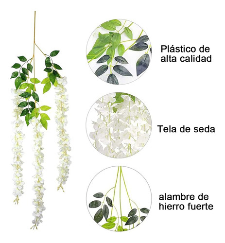 Flores Artificial Wisteria 36pzs 1.1m Decoración Fiesta Boda Color Blanco ,Guirnaldas de Flores Artificiales de Glicina,Flor de Plastico Artificial para Hogar, Boda, Fiesta, Jardín, columpios