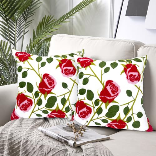 Cojines Decorativos Bordados Florales, Set De 2 Con Rosas Ro