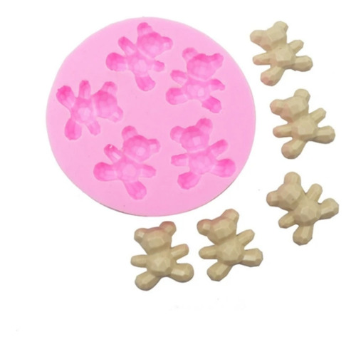 Molde Silicona 5 Ositos Gummy Facetados - Rosa