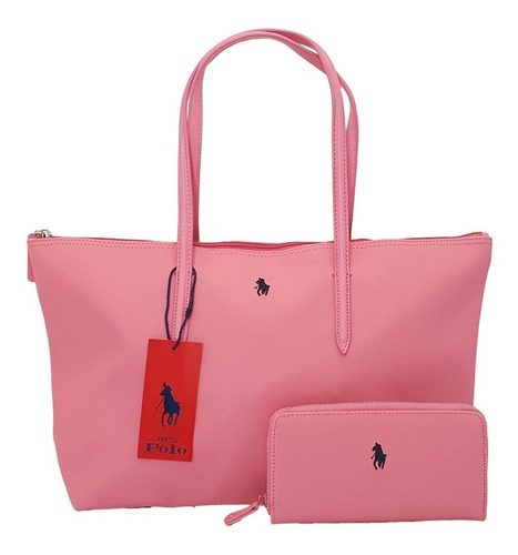 Bolsa Hpc Polo Tote Y Cartera Rosa Claro