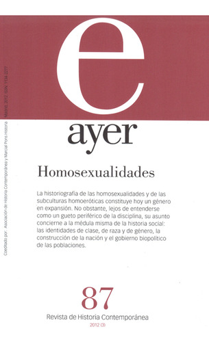 Revista Ayer No. 87  Homosexualidades