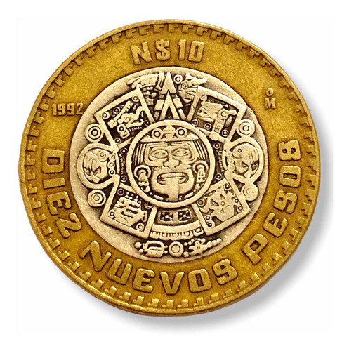 10 Nuevos Pesos Año 1992 Con Centro De Plata (Usado)