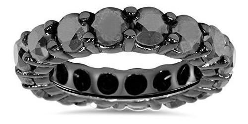 5ct Negro Diamante Eternidad Anillo 14k Oro Negro - Tamaño 5