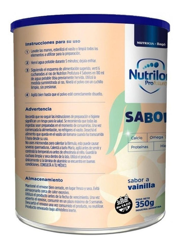 Imagen 2 de 3 de Leche de fórmula en polvo Nutricia Bagó Nutrilon Profutura 4 sabor vainilla en lata de 350g a partir de los 2 años