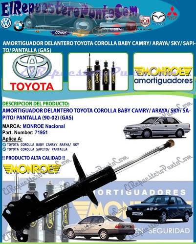 Amortiguador Delantero Corolla Baby Camry Araya Sapito
