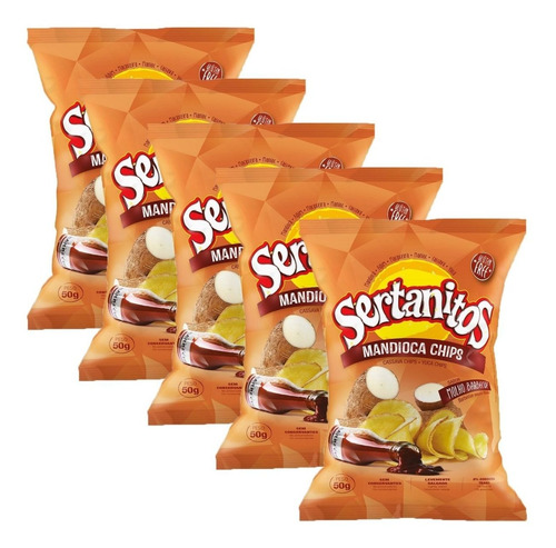 Kit 05 Mandioca Chips Sabor Barbecue Sertanitos 50g