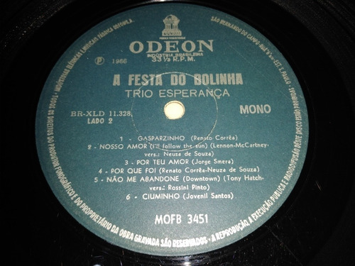 Lp Vinil Trio Esperança A Festa Do Bolinha - 1966 Mono (Usado)