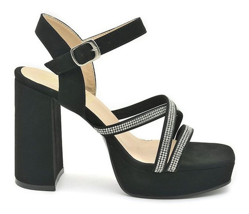 Imagen 4 de 4 de Zapatilla Plataforma Mujer Tacón Alto De Vestir Negro