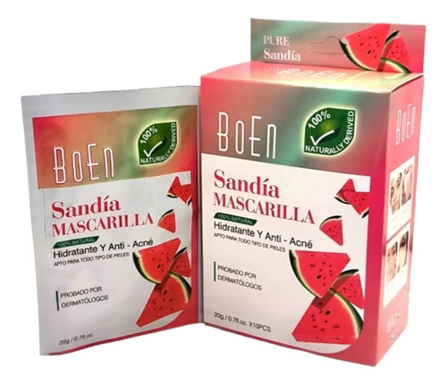 Caja De 10 Mascarillas De Sandia Boen Piel Mixta