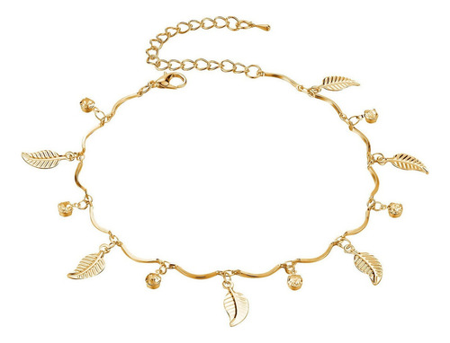 Pulseras De Oro Oro Tobillo Pluma Diamante Colgante Hoja Fo