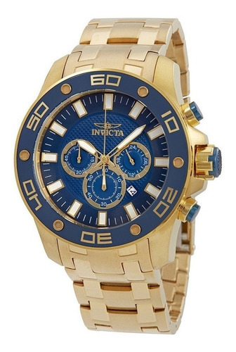 Reloj Hombre Invicta Pro Diver Crono Dorado Dial Azul 26078