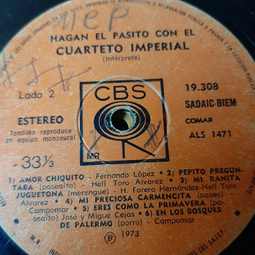 Sin Tapa Disco Cuarteto Imperial Hagan El Pasito Con El C0