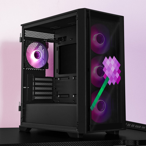 Gabinete Gamer Xtreme Pc Gaming Minecraft Enderman Edition Micro Torre Micro Atx 4 Fan Argb Usb-c Cristal Templado Frente Intercambiable