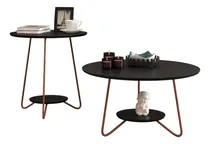Comprar Mesa De Centro + Mesa Lateral Conjunto Living Metal Y Madera