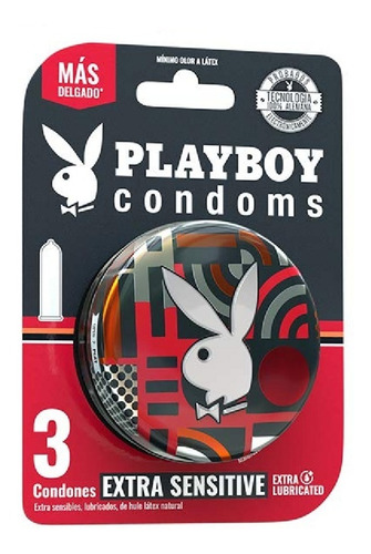 Condones Playboy  Extra Sensitive Mas Delgado Lata 3 Condoms