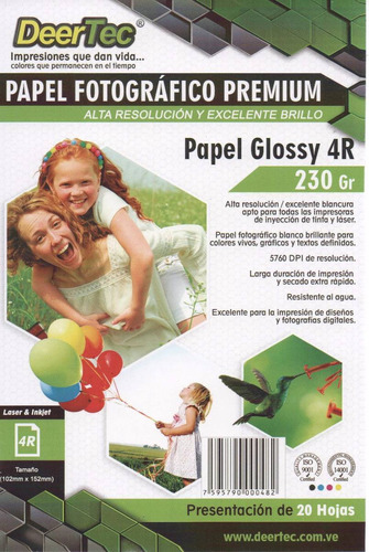 Papel Fotografico Postal 4x6 Glossy 20 Hojas 10x15cm 4r Sgi