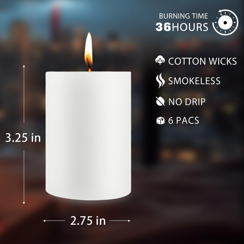 Conjunto De 6, 2.75 X 3.25 Velas Sin Perfume, Velas De Pil