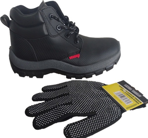 Bota Indiana Kondor Negra Con Puntera + Guantes Safety Glov 