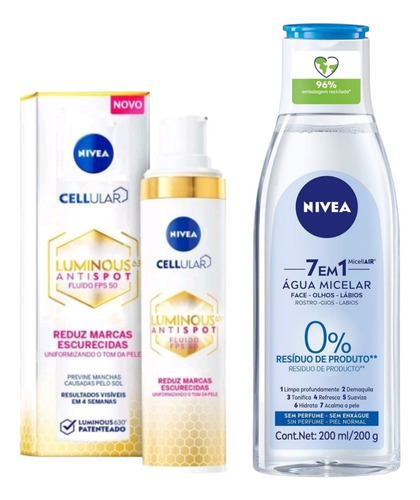 Kit Nivea Facial Antimanchas Luminous + Água Micelar 7 Em 1