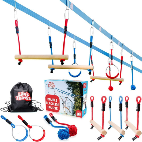 Campo De Obstáculos Doble Ninja Slackline Para Niños, Línea