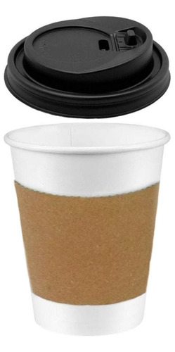 Vaso Blanco, Fajilla Y Tapa Negra 12oz Pack 100pzs