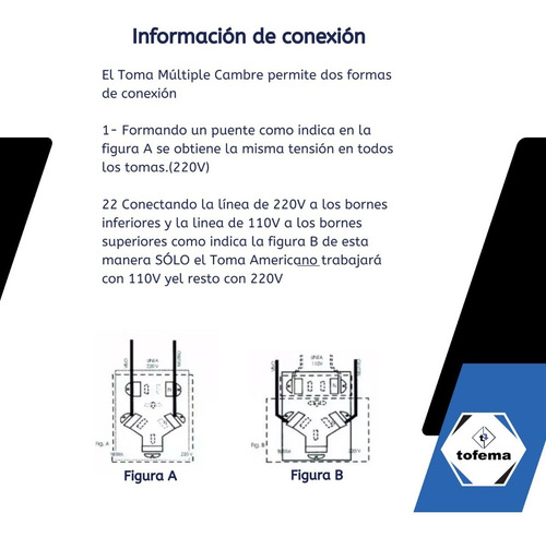 Toma Múltiple Cambre 6908+b+t 220-110v Americano. Tofema