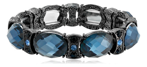 1928 Jewelry Brazalete Elástico Azul En Tono Negro, 2,25