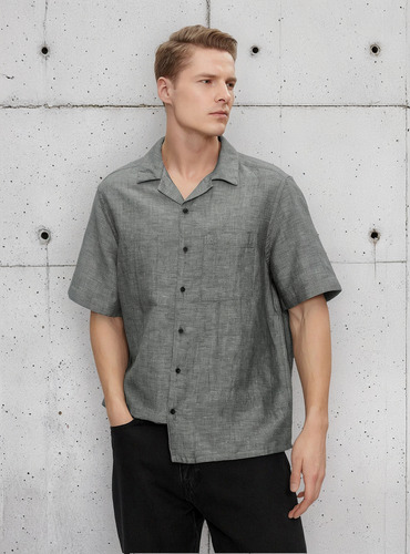 Camisa Linen Cotton Cuban Gris Calvin Klein